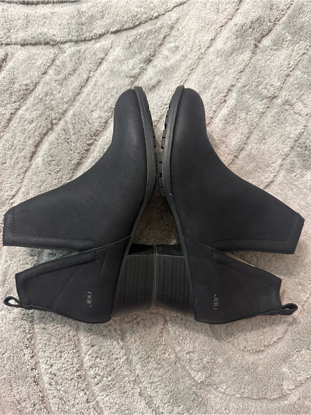 JBU Black Women's Ankle Booties with Stacked Heel